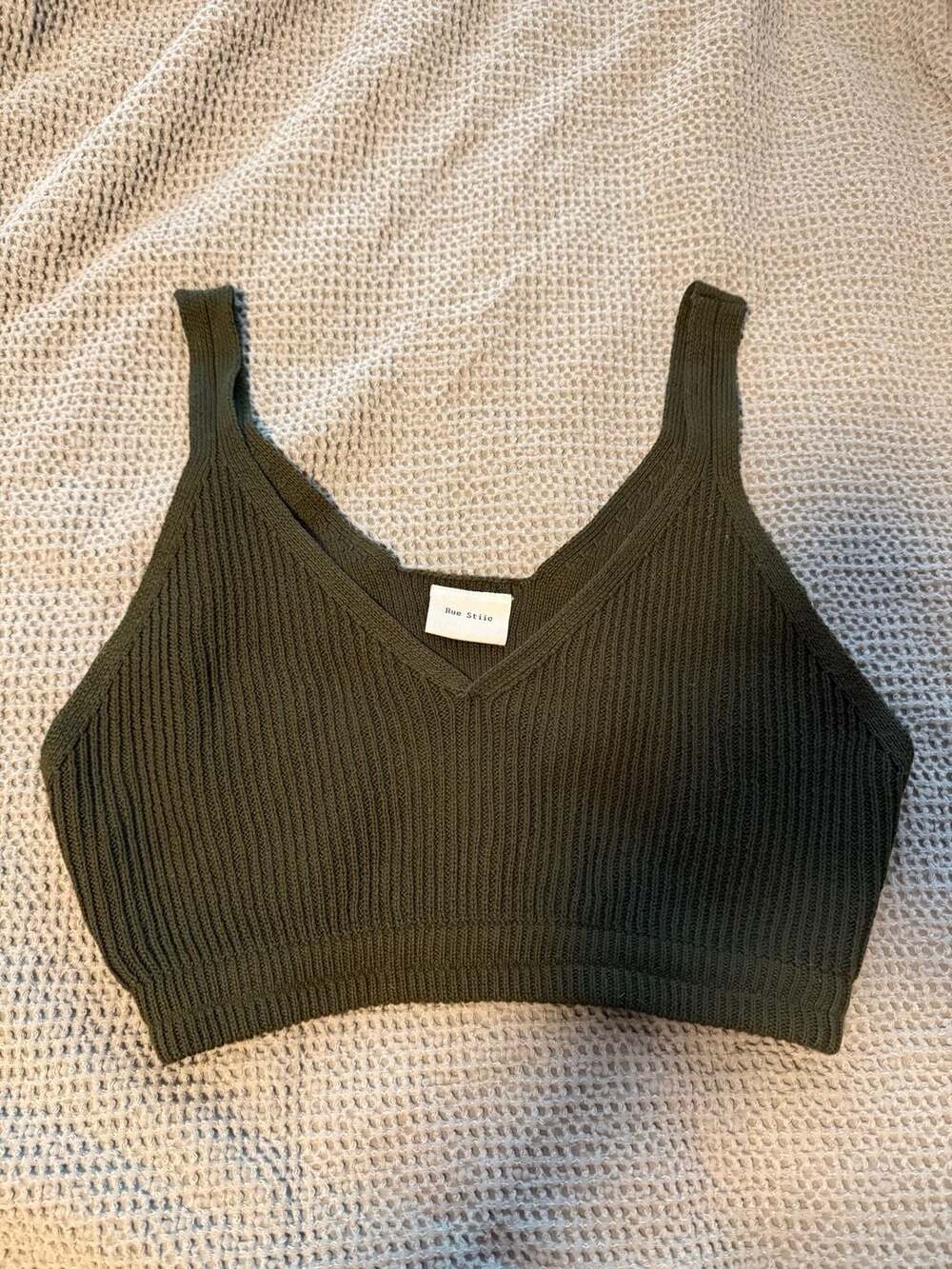Rue Stiic Army Green Ribbed Knit Crop Tank Top Size L